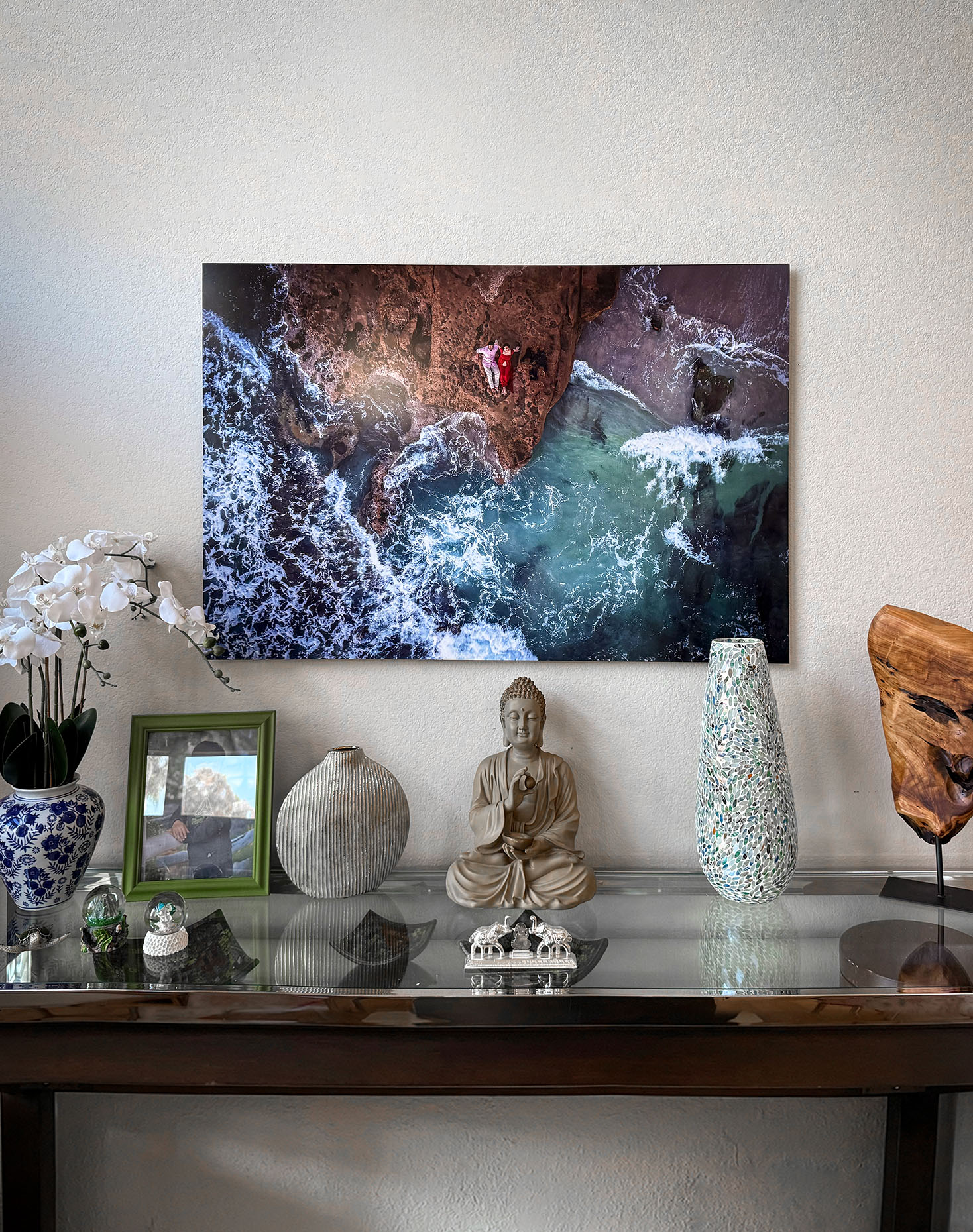 drone aerial maternity photo in print in home